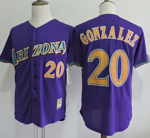 Mitchell And Ness Diamondbacks #20 Luis Gonzalez Purple Throwback Stitched MLB Jersey - Click Image to Close
